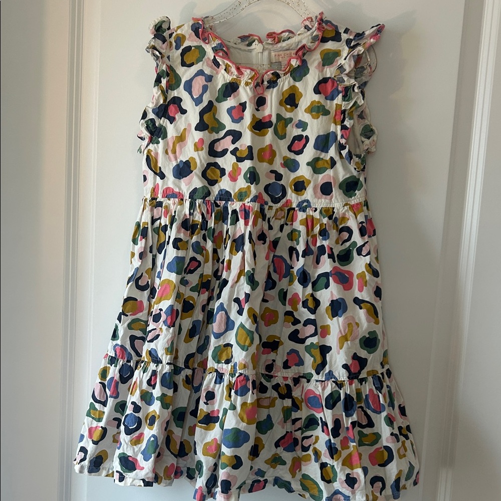 Pink Chicken Rainbow Colored Leopard Print Kids Swing Dress